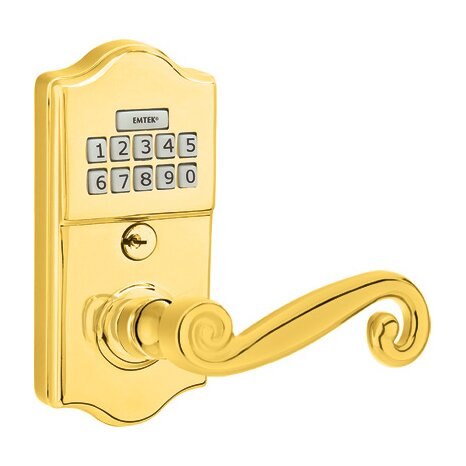 Rustic Right Hand Classic Lever Storeroom Electronic Keypad Lock in Polished Brass