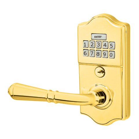 Turino Left Hand Classic Lever Storeroom Electronic Keypad Lock in Polished Brass