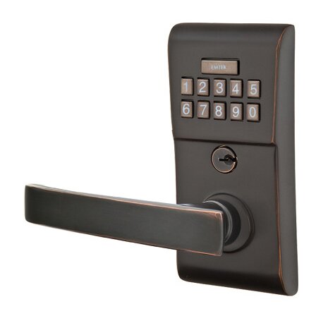 Geneva Left Hand Modern Lever Storeroom Electronic Keypad Lock in Oil Rubbed Bronze