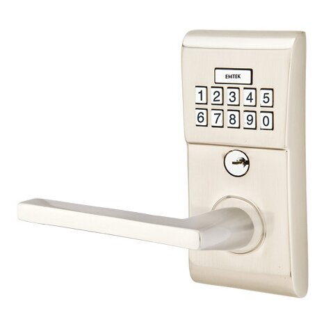 Helios Left Hand Modern Lever Storeroom Electronic Keypad Lock in Satin Nickel