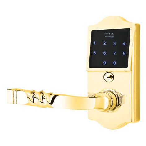 EMTouch Classic Keypad with Left Handed Santa Fe Lever in Polished Brass