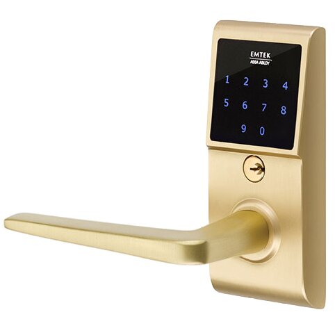 Athena Left Hand Emtouch Lever with Electronic Touchscreen Lock in Satin Brass