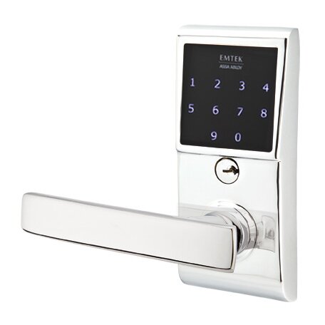Geneva Left Hand Emtouch Lever with Electronic Touchscreen Lock in Polished Chrome