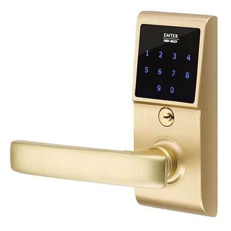 Geneva Left Hand Emtouch Lever with Electronic Touchscreen Lock in Satin Brass