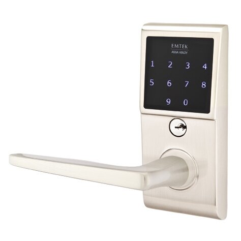 Hermes Left Hand Emtouch Lever with Electronic Touchscreen Lock in Satin Nickel