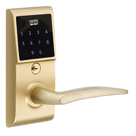 Poseidon Right Hand Emtouch Lever with Electronic Touchscreen Lock in Satin Brass