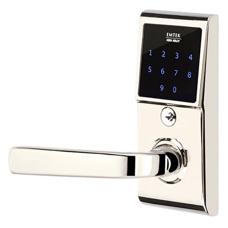 Sion Left Hand Emtouch Lever with Electronic Touchscreen Lock in Polished Nickel