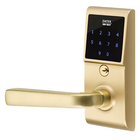 Sion Left Hand Emtouch Lever with Electronic Touchscreen Lock in Satin Brass