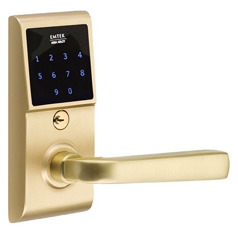 Sion Right Hand Emtouch Lever with Electronic Touchscreen Lock in Satin Brass