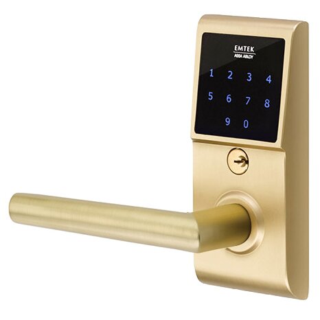 Stuttgart Left Hand Emtouch Lever with Electronic Touchscreen Lock in Satin Brass
