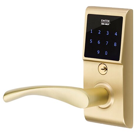 Triton Left Hand Emtouch Lever with Electronic Touchscreen Lock in Satin Brass
