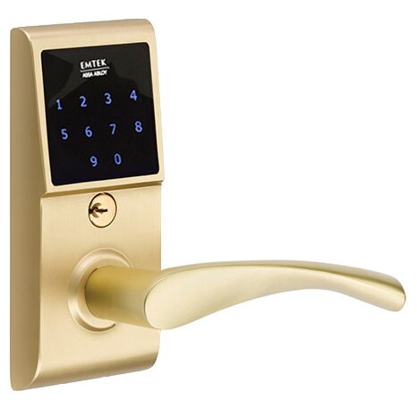 Triton Right Hand Emtouch Lever with Electronic Touchscreen Lock in Satin Brass