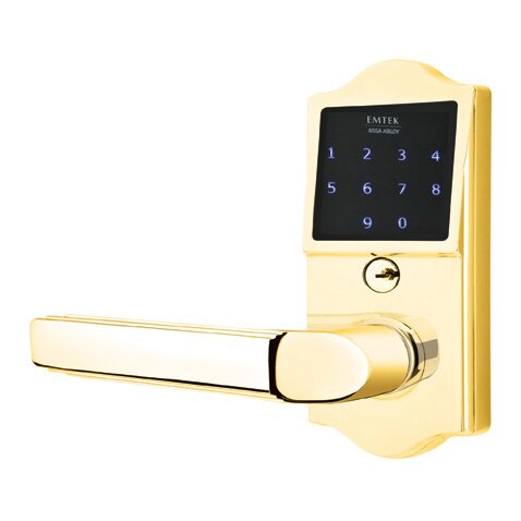 EMTouch Classic Keypad with Left Handed Milano Lever Storeroom in Polished Brass