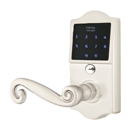 EMTouch Classic Keypad with Left Handed Rustic Lever Storeroom in Satin Nickel