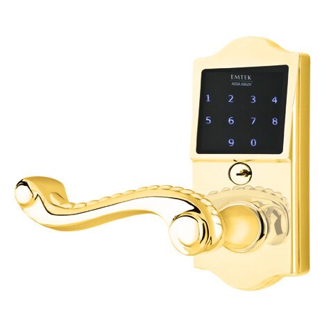 EMTouch Classic Keypad with Left Handed Rope Lever Storeroom in Polished Brass