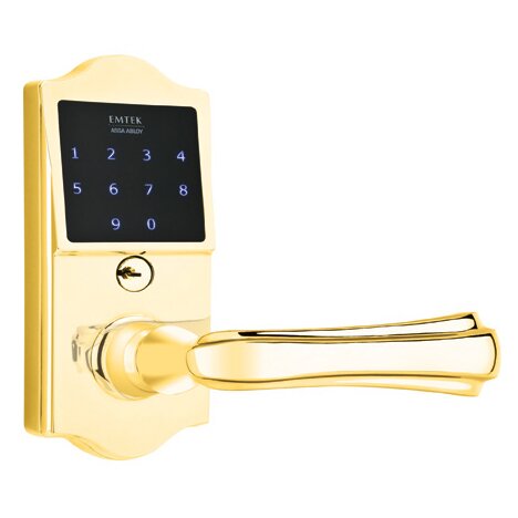 EMTouch Classic Keypad with Right Handed Wembley Lever Storeroom in Polished Brass