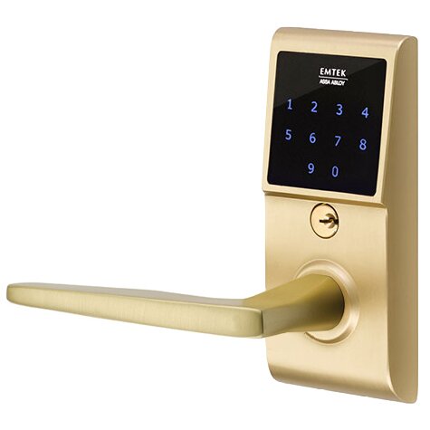 Hermes Left Hand Emtouch Storeroom Lever with Electronic Touchscreen Lock in Satin Brass