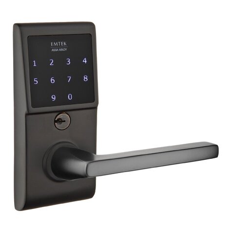 Helios Emtouch Storeroom Lever with Electronic Touchscreen Lock in Flat Black