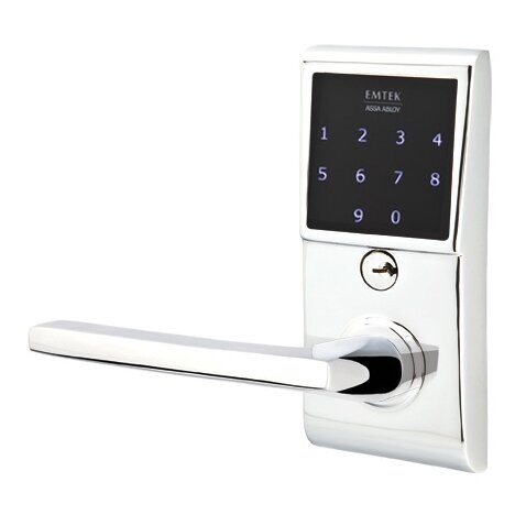 Helios Left Hand Emtouch Storeroom Lever with Electronic Touchscreen Lock in Polished Chrome