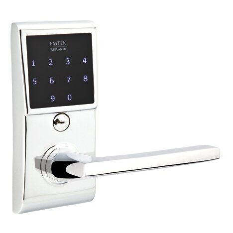 Helios Right Hand Emtouch Storeroom Lever with Electronic Touchscreen Lock in Polished Chrome
