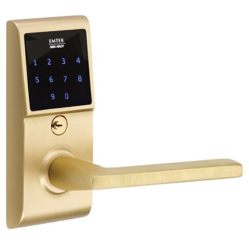Helios Right Hand Emtouch Storeroom Lever with Electronic Touchscreen Lock in Satin Brass
