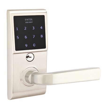 Sion Right Hand Emtouch Storeroom Lever with Electronic Touchscreen Lock in Satin Nickel