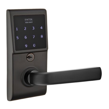 Sion Emtouch Storeroom Lever with Electronic Touchscreen Lock in Flat Black