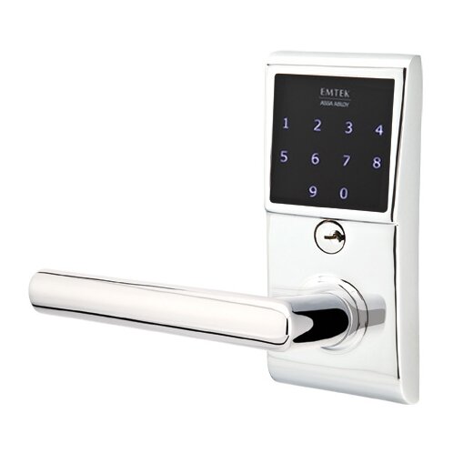 Stuttgart Left Hand Emtouch Storeroom Lever with Electronic Touchscreen Lock in Polished Chrome