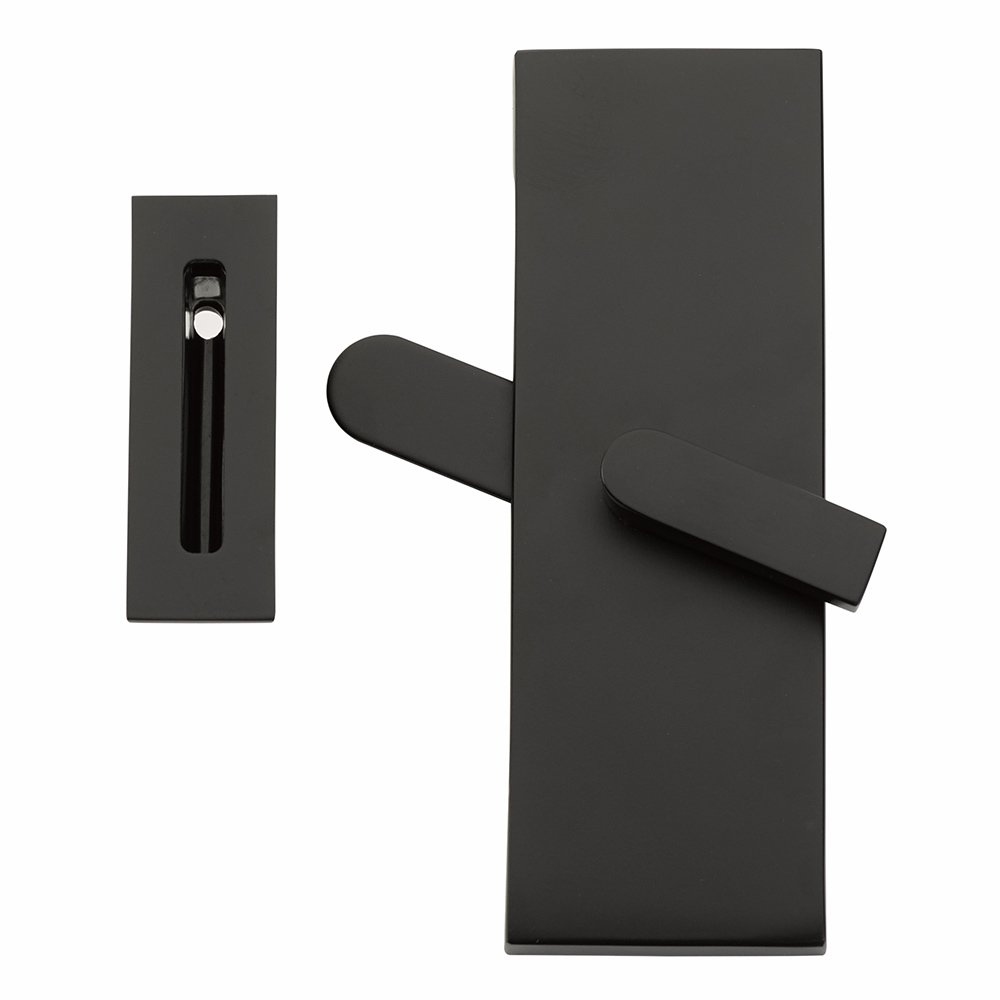 Modern Rectangular Barn Door Privacy Lock with Strike in Flat Black
