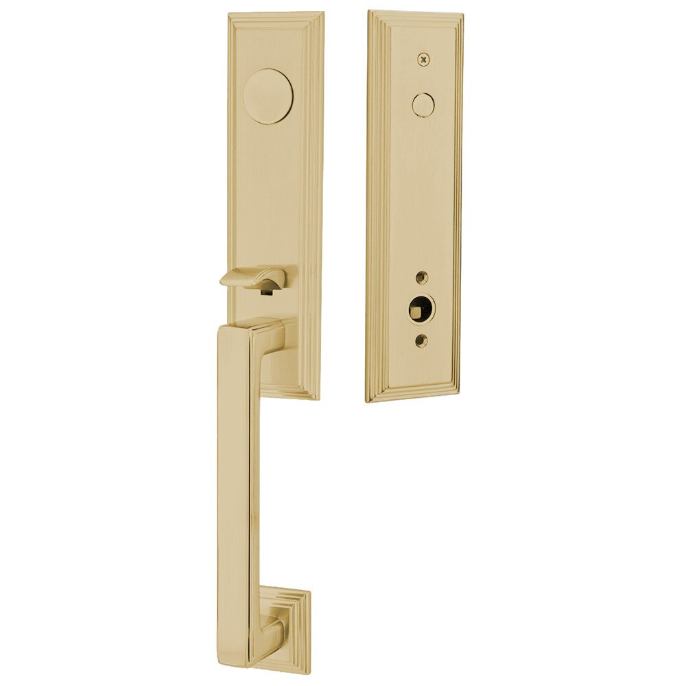 Dummy Wilshire Handleset with Modern Square Crystal Knob in Satin Brass