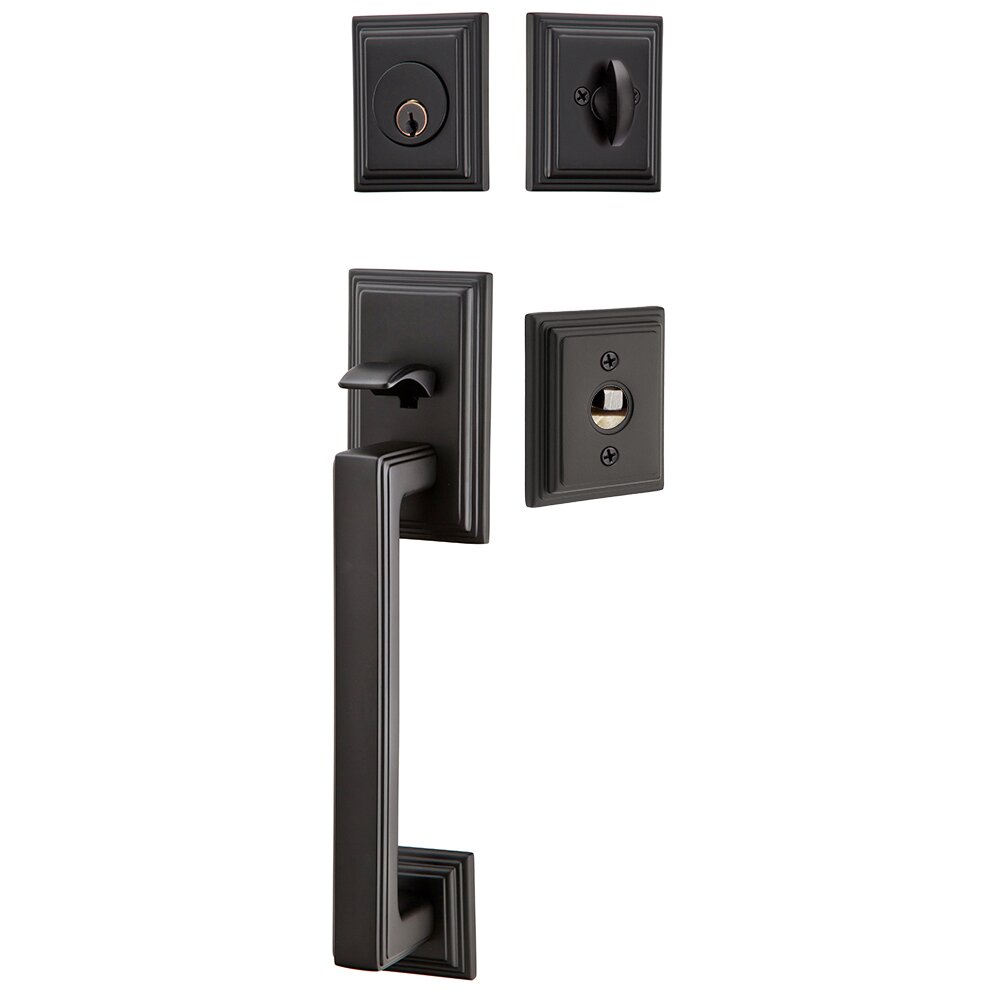 Single Cylinder Hamden Handleset with Old Town Crystal Knob in Flat Black
