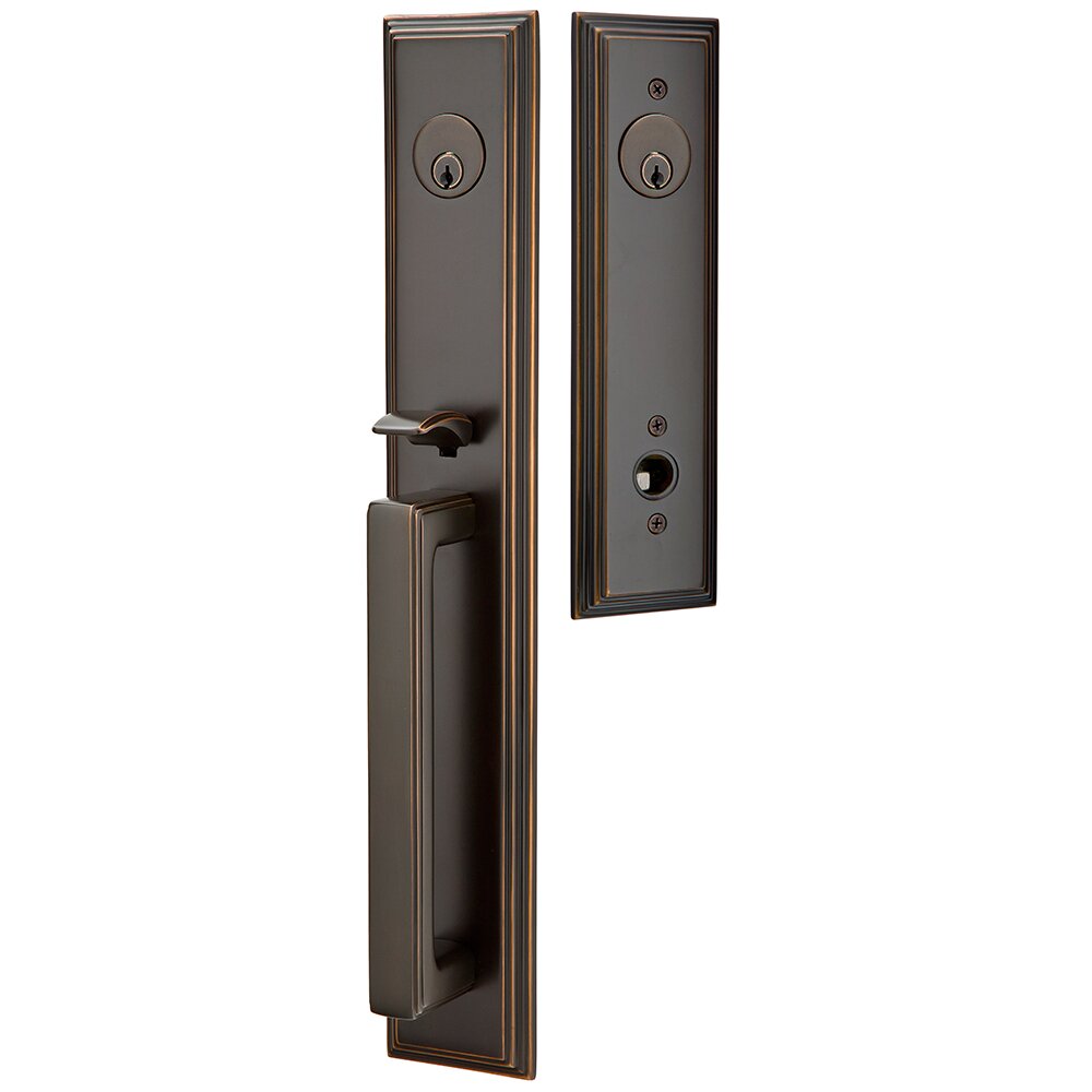 Double Cylinder Melrose Handleset with Modern Square Crystal Knob in Oil Rubbed Bronze