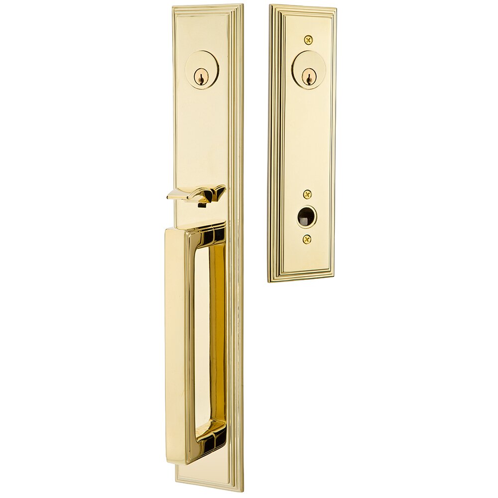 Double Cylinder Melrose Handleset with Diamond Crystal Knob in Unlacquered Brass