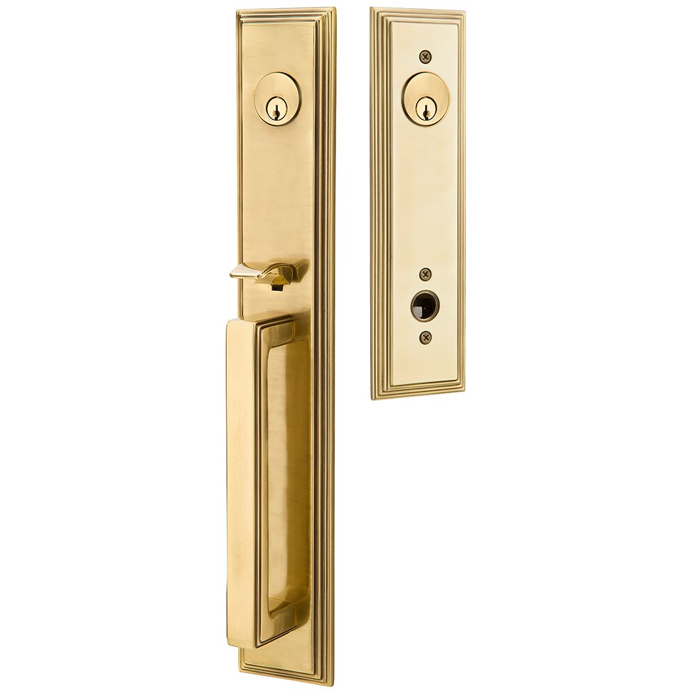 Double Cylinder Melrose Handleset with Modern Square Crystal Knob in French Antique Brass