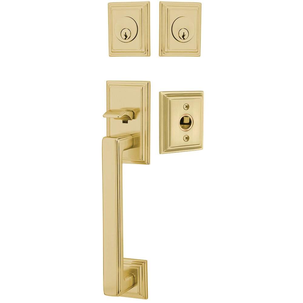 Double Cylinder Hamden Handleset with Sion Right Handed Lever in Satin Brass