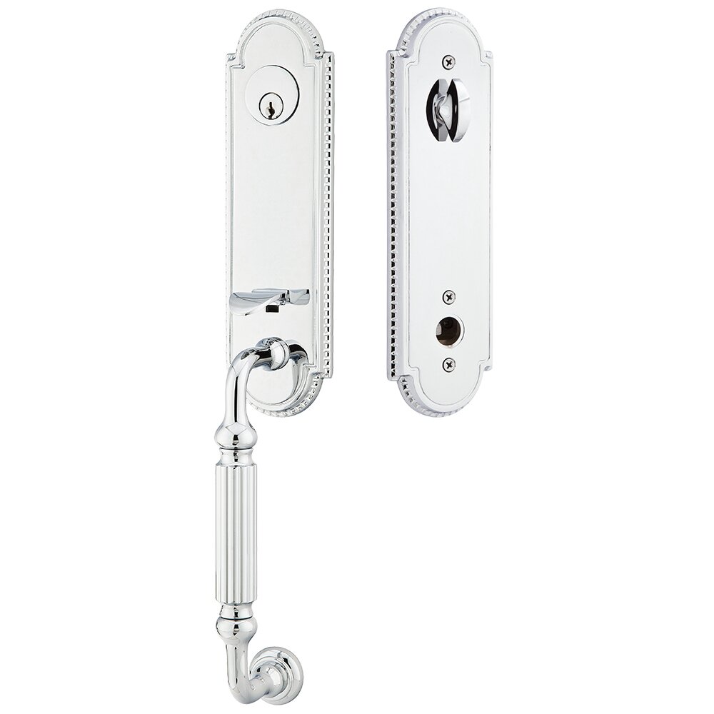 Single Cylinder Orleans Handleset with Ice White Knob in Polished Chrome