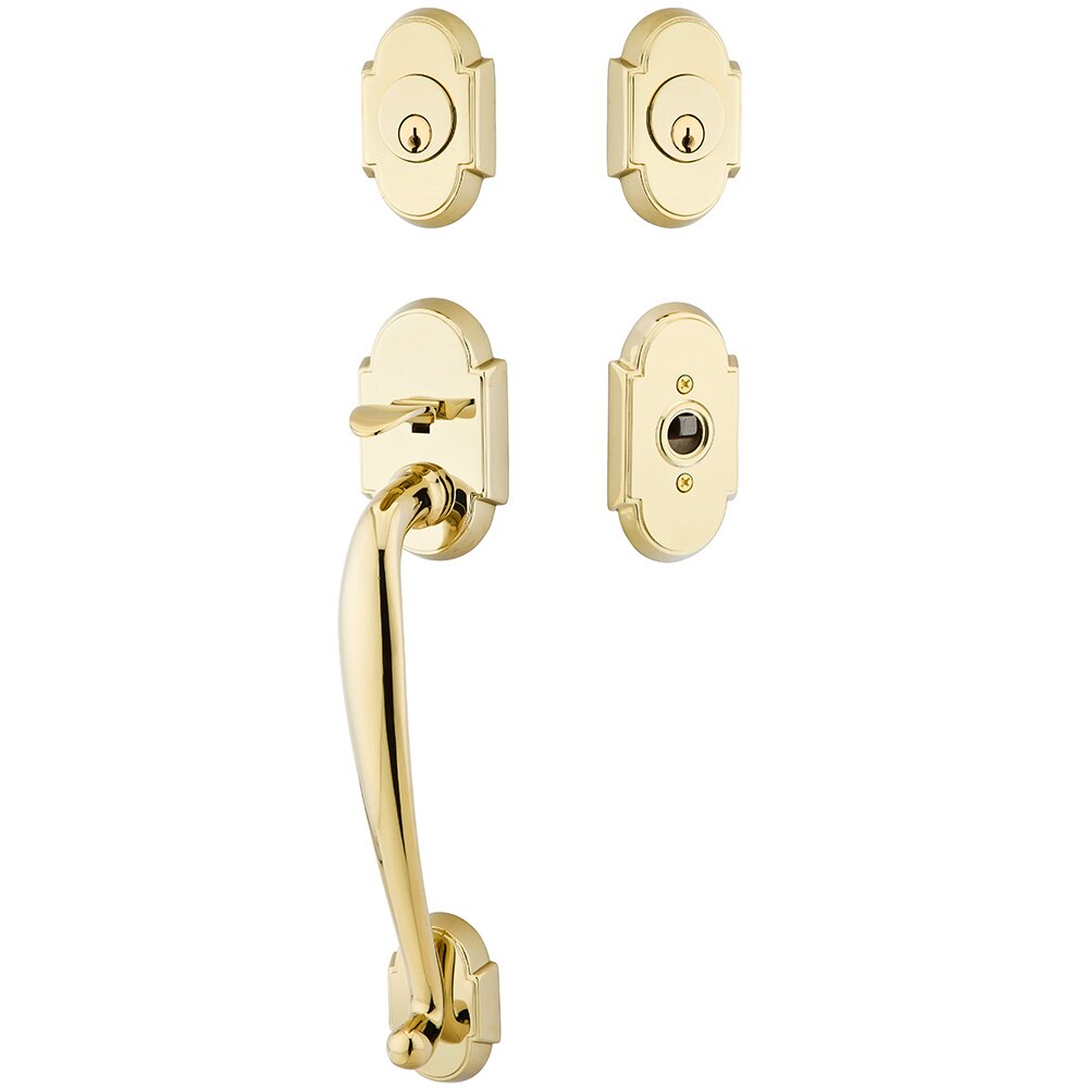Double Cylinder Nashville Handleset with Hampton Crystal Knob in Unlacquered Brass