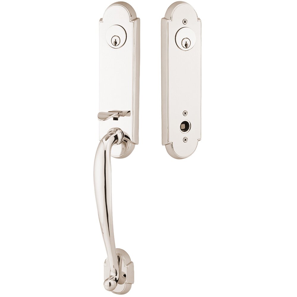 Double Cylinder Richmond Handleset with Cortina Left Handed Lever in Polished Nickel