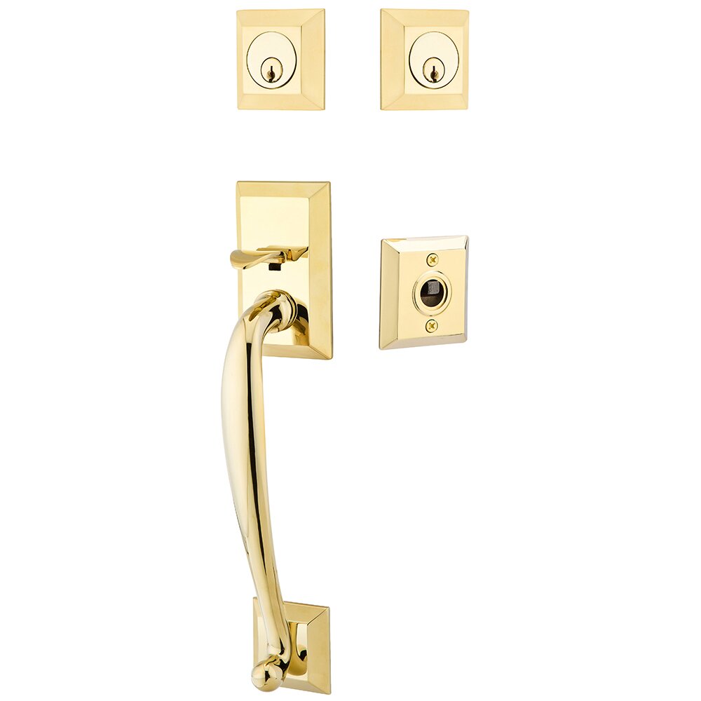 Double Cylinder Franklin Handleset with Ice White Knob in Unlaquered Brass