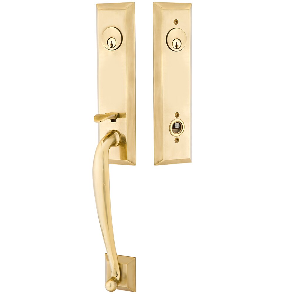 Double Cylinder Adams Handleset with Modern Square Crystal Knob in French Antique Brass