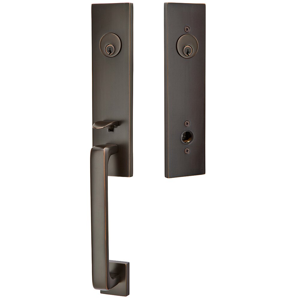 Double Cylinder Davos Handleset with Spencer Right Handed Lever in Oil Rubbed Bronze
