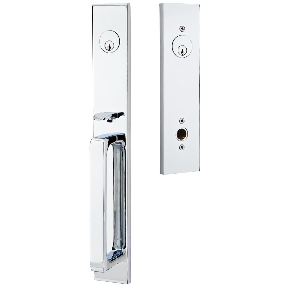 Double Cylinder Lausanne Handleset with Athena Left Handed Lever in Polished Chrome