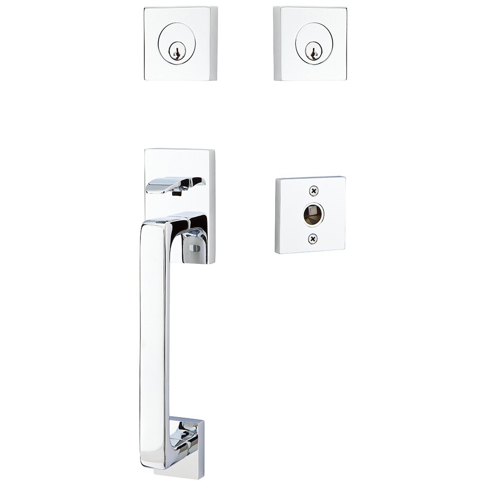 Double Cylinder Baden Handleset with Square Knob in Polished Chrome
