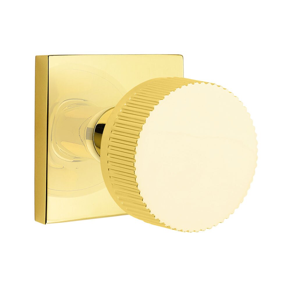 Double Dummy Square Rosette with Conical Stem and Straight Knurled Knob in Unlacquered Brass