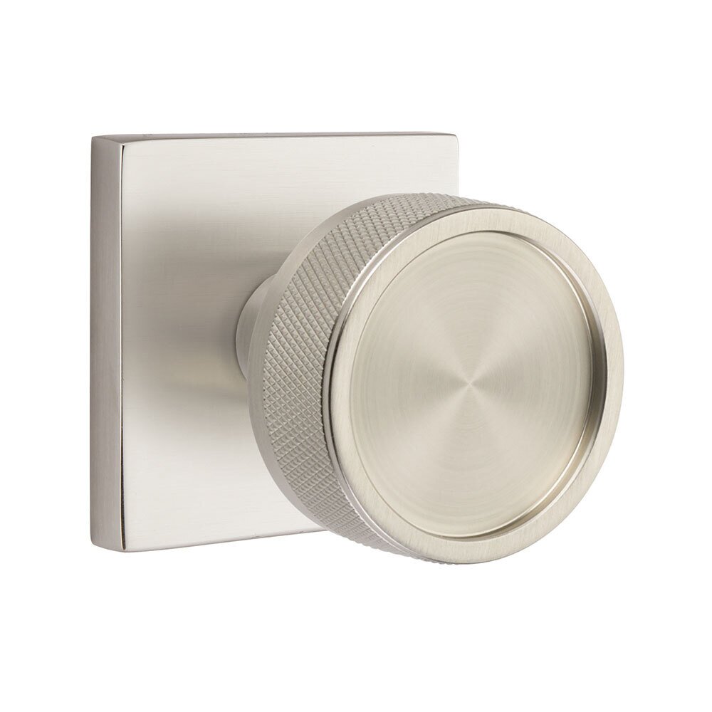 Single Dummy Square Rosette with Conical Stem and Knurled Knob in Satin Nickel
