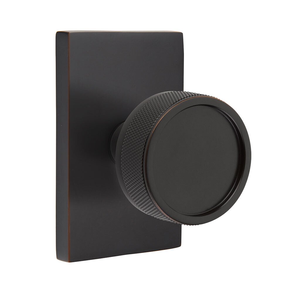 Double Dummy Modern Rectangular Rosette with Conical Stem and Knurled Knob in Oil Rubbed Bronze
