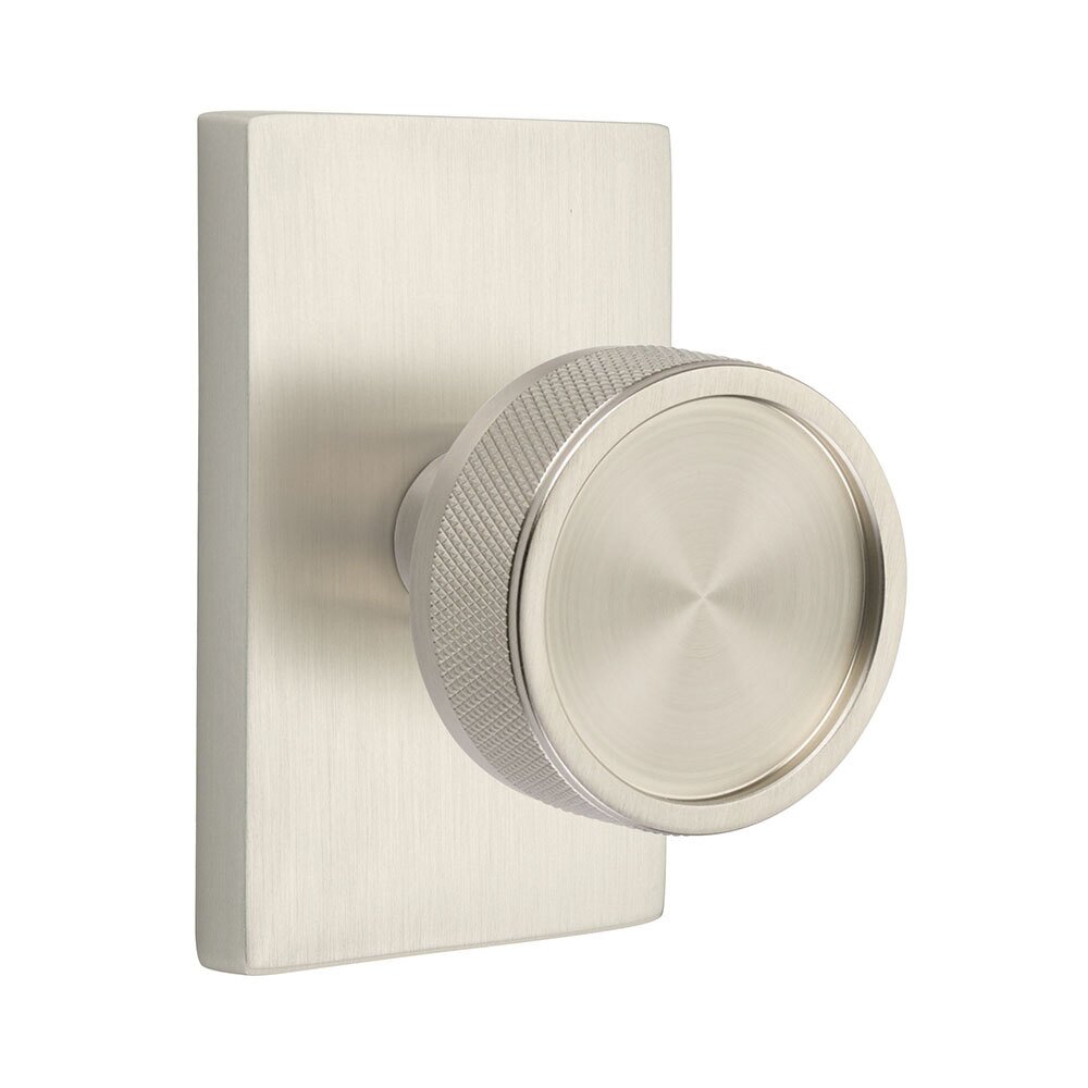 Double Dummy Modern Rectangular Rosette with Conical Stem and Knurled Knob in Satin Nickel