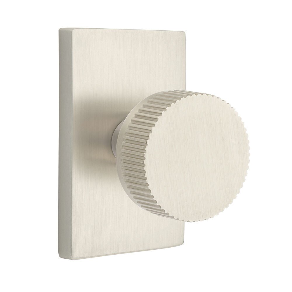 Double Dummy Modern Rectangular Rosette with Conical Stem and Straight Knurled Knob in Satin Nickel