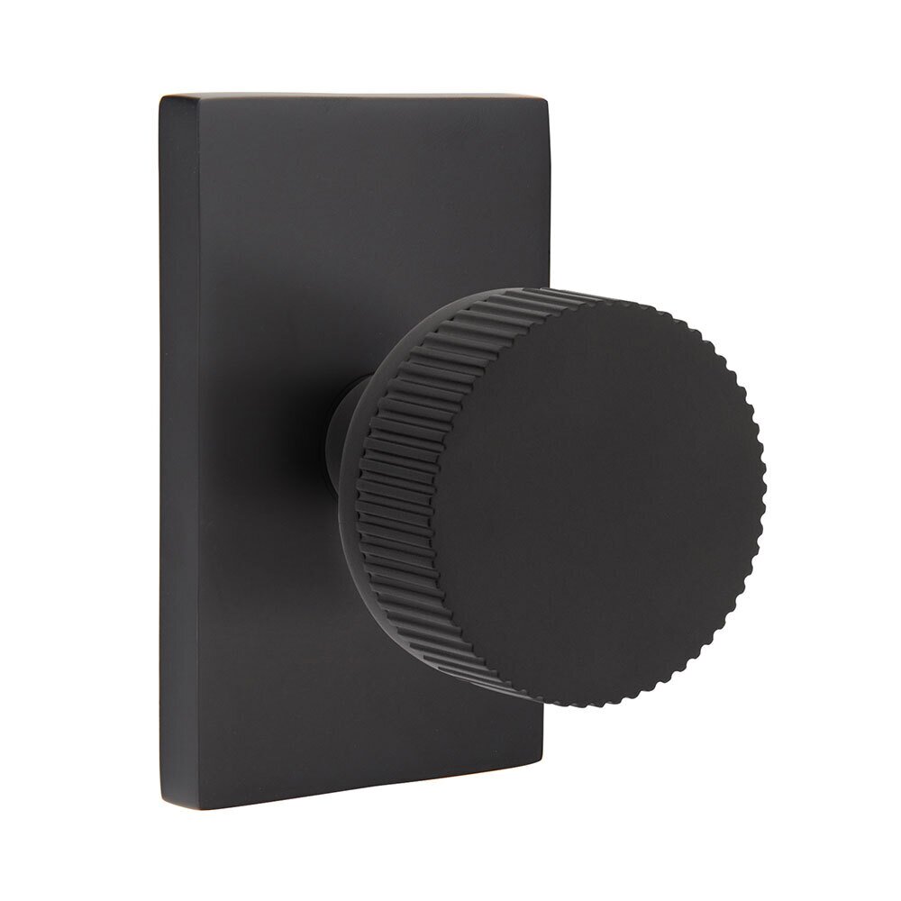 Double Dummy Modern Rectangular Rosette with Conical Stem and Straight Knurled Knob in Flat Black