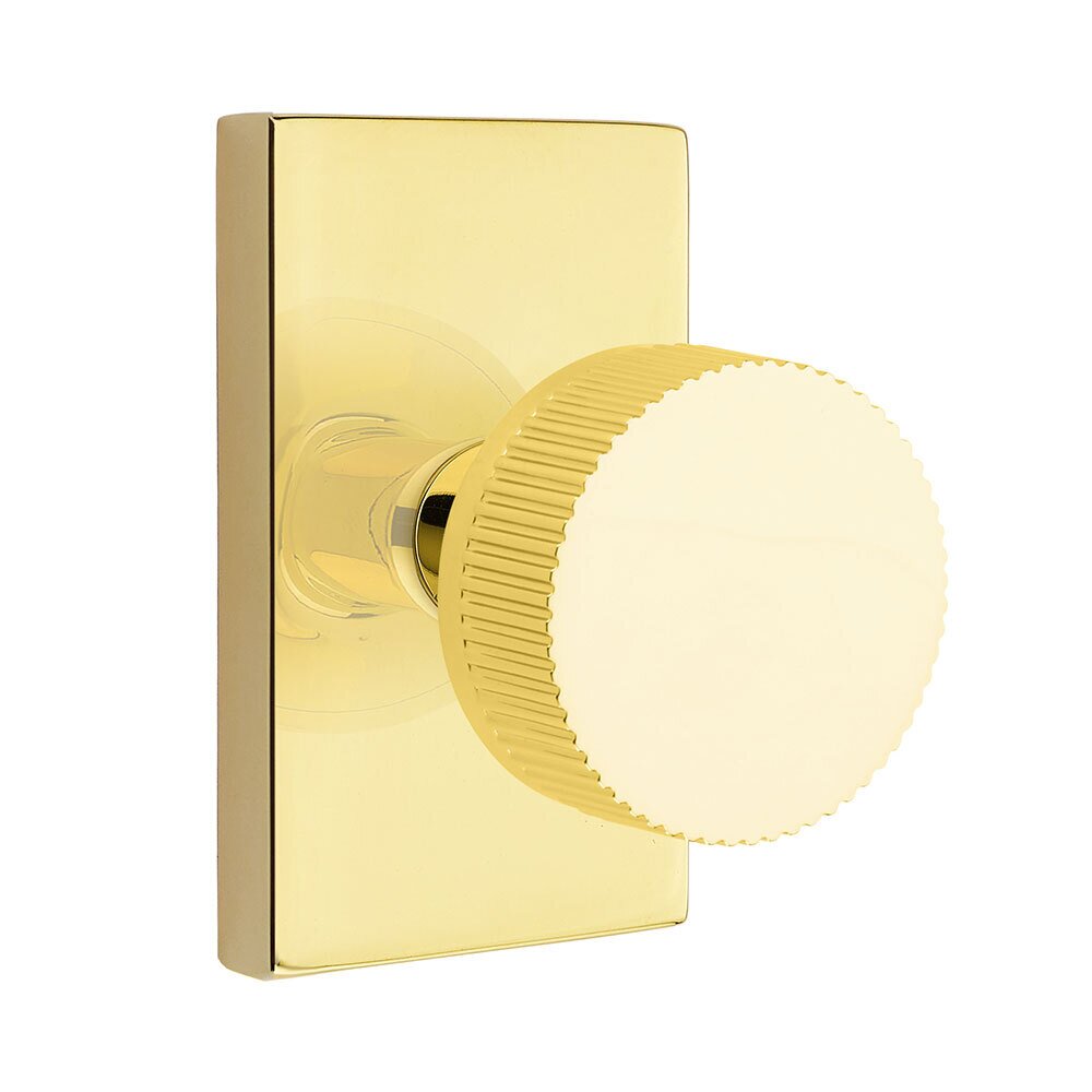 Double Dummy Modern Rectangular Rosette with Conical Stem and Straight Knurled Knob in Unlacquered Brass